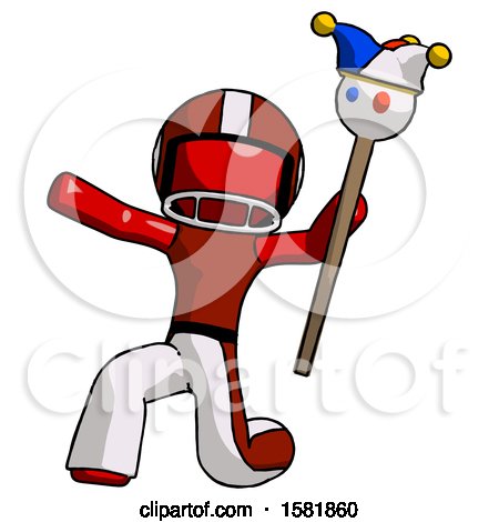 Red Football Player Man Holding Jester Staff Posing Charismatically by Leo Blanchette