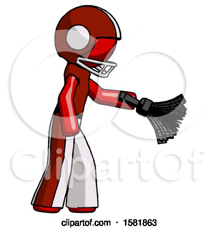 Red Football Player Man Dusting with Feather Duster Downwards by Leo Blanchette