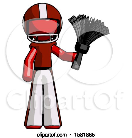 Red Football Player Man Holding Feather Duster Facing Forward by Leo Blanchette