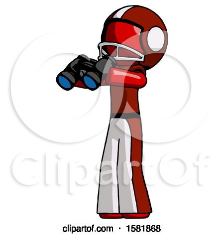 Red Football Player Man Holding Binoculars Ready to Look Left by Leo Blanchette
