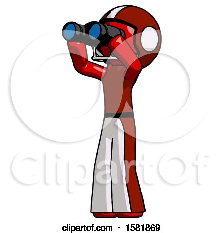 Red Football Player Man Looking Through Binoculars to the Left by Leo Blanchette