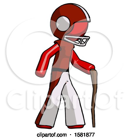 Red Football Player Man Walking with Hiking Stick by Leo Blanchette