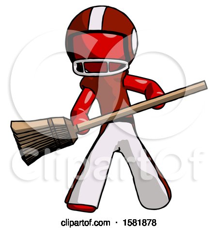 Red Football Player Man Broom Fighter Defense Pose by Leo Blanchette