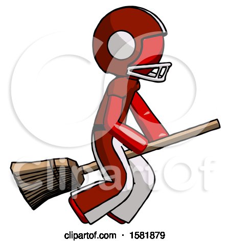 Red Football Player Man Flying on Broom by Leo Blanchette