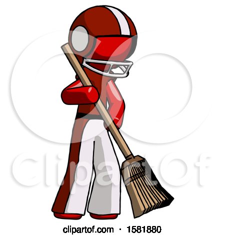 Red Football Player Man Sweeping Area with Broom by Leo Blanchette