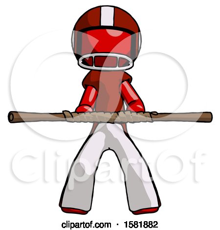 Red Football Player Man Bo Staff Kung Fu Defense Pose by Leo Blanchette