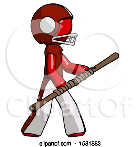 Red Football Player Man Holding Bo Staff in Sideways Defense Pose by Leo Blanchette