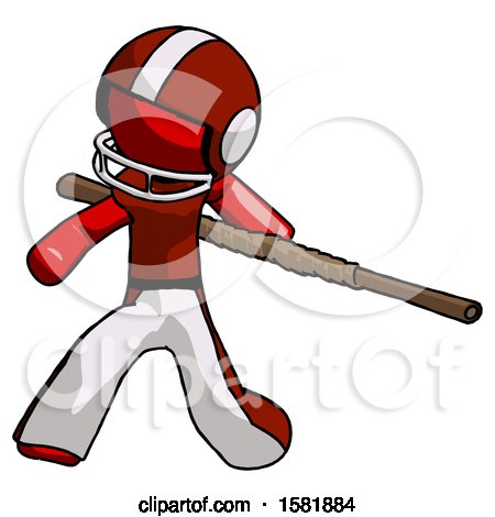 Red Football Player Man Bo Staff Action Hero Kung Fu Pose by Leo Blanchette