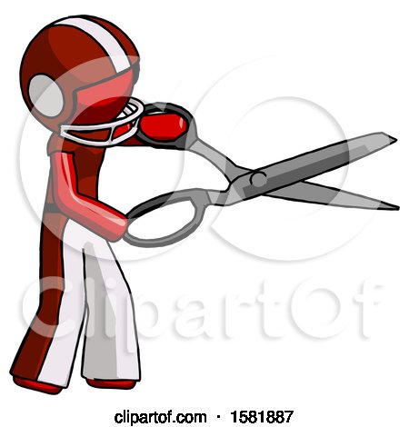 Red Football Player Man Holding Giant Scissors Cutting out Something by Leo Blanchette