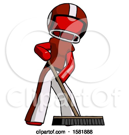 Red Football Player Man Cleaning Services Janitor Sweeping Floor with Push Broom by Leo Blanchette
