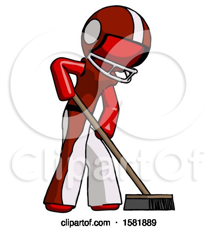 Red Football Player Man Cleaning Services Janitor Sweeping Side View by Leo Blanchette