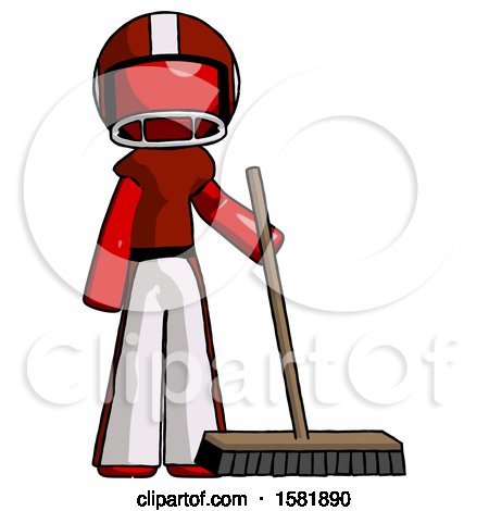 Red Football Player Man Standing with Industrial Broom by Leo Blanchette