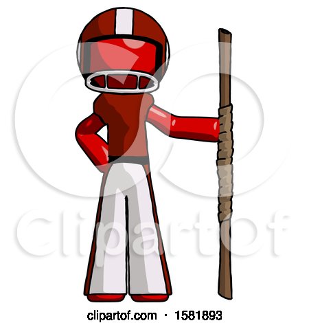 Red Football Player Man Holding Staff or Bo Staff by Leo Blanchette