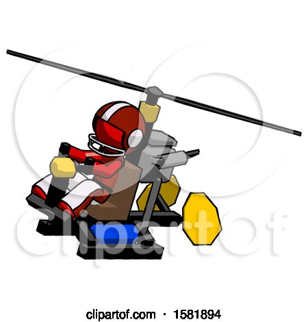 Red Football Player Man Flying in Gyrocopter Front Side Angle Top View by Leo Blanchette