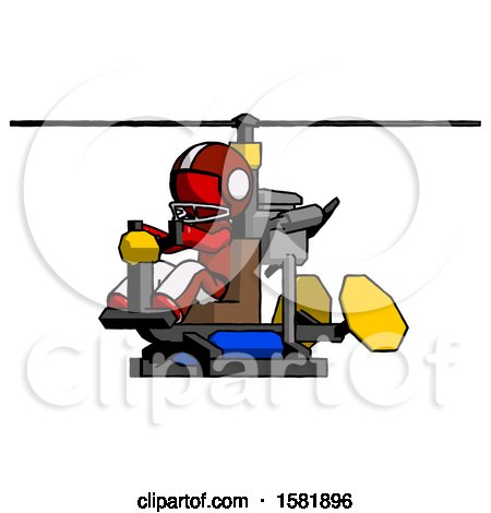 Red Football Player Man Flying in Gyrocopter Front Side Angle View by Leo Blanchette