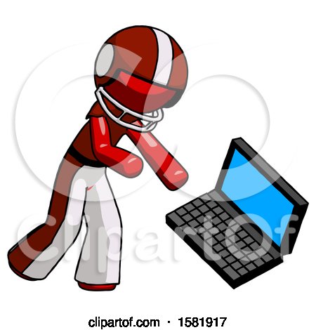 Red Football Player Man Throwing Laptop Computer in Frustration by Leo Blanchette