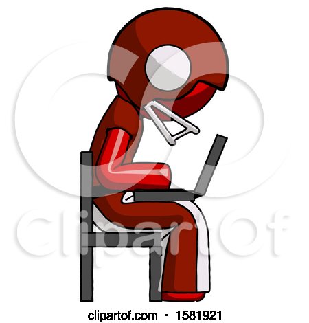 Red Football Player Man Using Laptop Computer While Sitting in Chair View from Side by Leo Blanchette