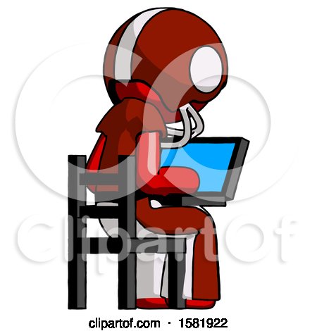 Red Football Player Man Using Laptop Computer While Sitting in Chair View from Back by Leo Blanchette