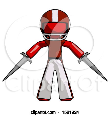 Red Football Player Man Two Sword Defense Pose by Leo Blanchette