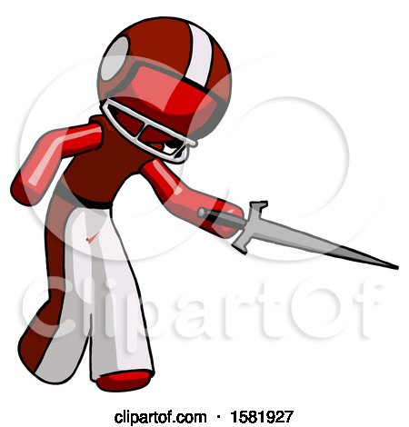 Red Football Player Man Sword Pose Stabbing or Jabbing by Leo Blanchette