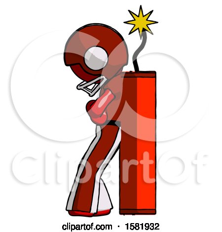 Red Football Player Man Leaning Against Dynimate, Large Stick Ready to Blow by Leo Blanchette