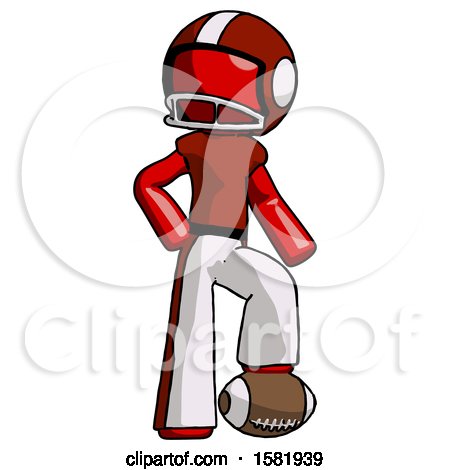 Red Football Player Man Standing with Foot on Football by Leo Blanchette