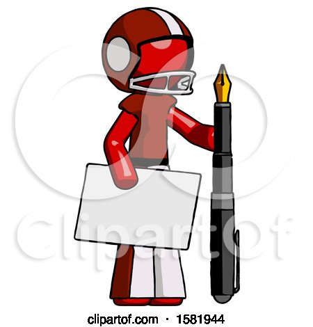 Red Football Player Man Holding Large Envelope and Calligraphy Pen by Leo Blanchette