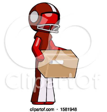 Red Football Player Man Holding Package to Send or Recieve in Mail by Leo Blanchette