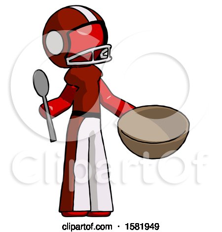 Red Football Player Man with Empty Bowl and Spoon Ready to Make Something by Leo Blanchette