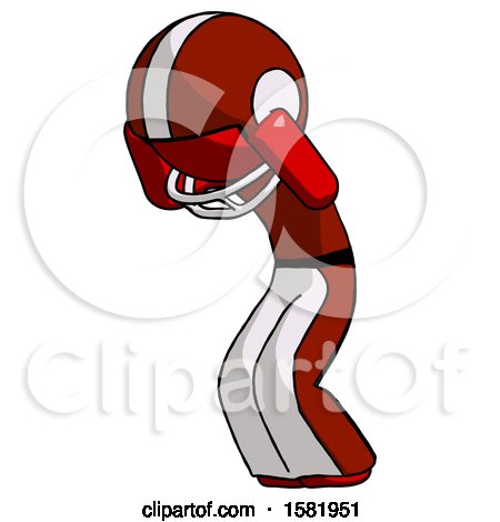 Red Football Player Man with Headache or Covering Ears Turned to His Left by Leo Blanchette