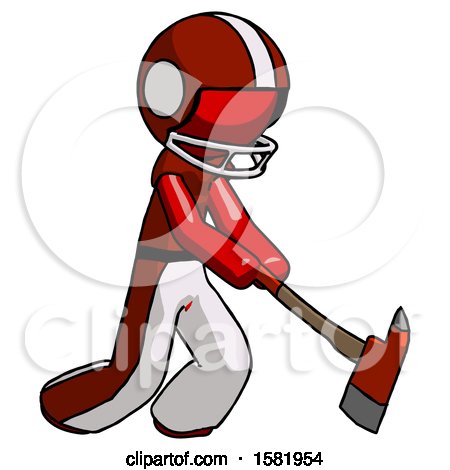 Red Football Player Man Striking with a Red Firefighter's Ax by Leo Blanchette