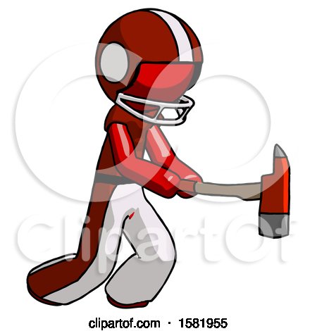 Red Football Player Man with Ax Hitting, Striking, or Chopping by Leo Blanchette
