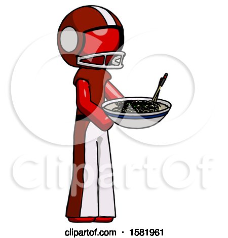 Red Football Player Man Holding Noodles Offering to Viewer by Leo Blanchette
