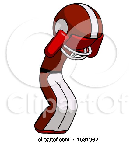 Red Football Player Man with Headache or Covering Ears Turned to His Right by Leo Blanchette