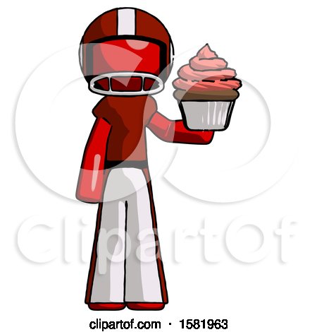 Red Football Player Man Presenting Pink Cupcake to Viewer by Leo Blanchette