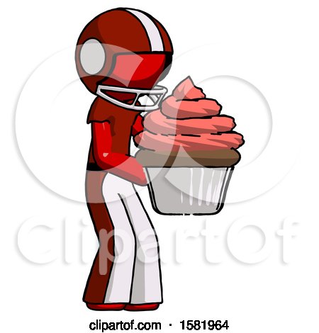 Red Football Player Man Holding Large Cupcake Ready to Eat or Serve by Leo Blanchette