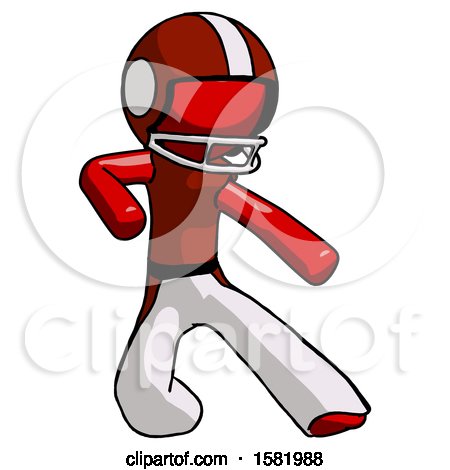 Red Football Player Man Karate Defense Pose Right by Leo Blanchette