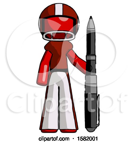 Red Football Player Man Holding Large Pen by Leo Blanchette