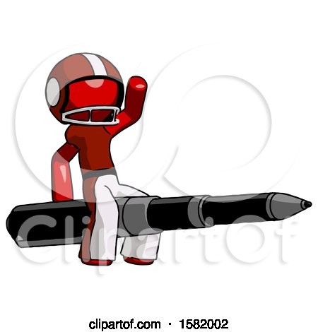 Red Football Player Man Riding a Pen like a Giant Rocket by Leo Blanchette