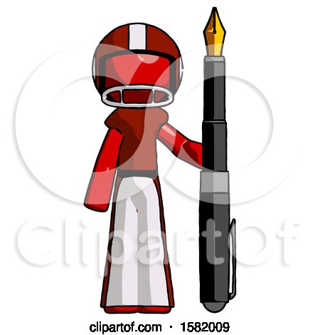 Red Football Player Man Holding Giant Calligraphy Pen by Leo Blanchette