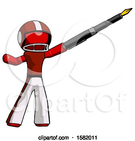 Red Football Player Man Pen Is Mightier Than the Sword Calligraphy Pose by Leo Blanchette