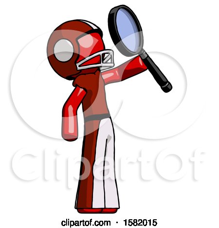 Red Football Player Man Inspecting with Large Magnifying Glass Facing up by Leo Blanchette