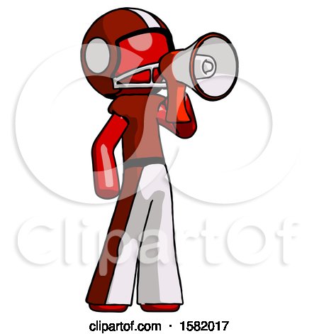 Red Football Player Man Shouting into Megaphone Bullhorn Facing Right by Leo Blanchette