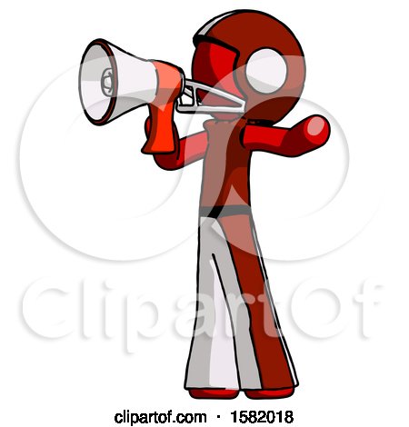Red Football Player Man Shouting into Megaphone Bullhorn Facing Left by Leo Blanchette
