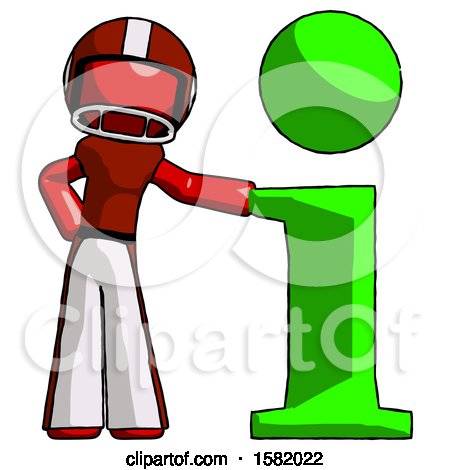 Red Football Player Man with Info Symbol Leaning up Against It by Leo Blanchette