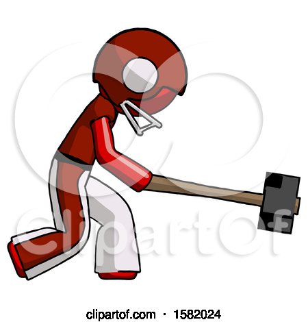 Red Football Player Man Hitting with Sledgehammer, or Smashing Something by Leo Blanchette