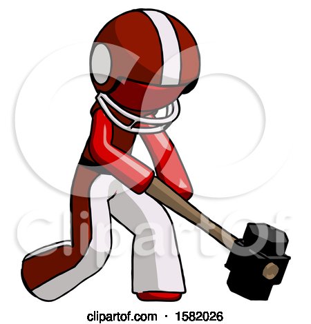 Red Football Player Man Hitting with Sledgehammer, or Smashing Something at Angle by Leo Blanchette