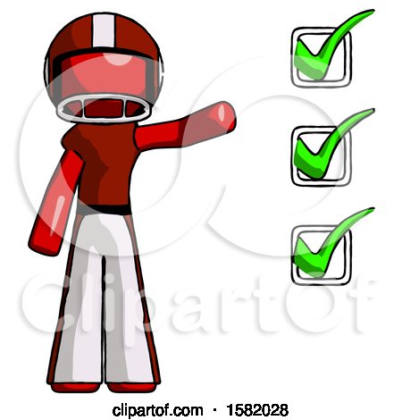 Red Football Player Man Standing by List of Checkmarks by Leo Blanchette