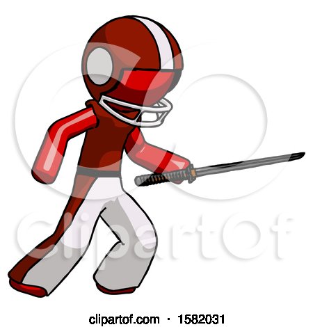 Red Football Player Man Stabbing with Ninja Sword Katana by Leo Blanchette