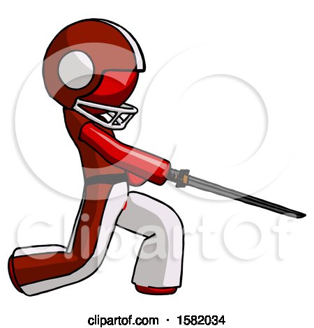 Red Football Player Man with Ninja Sword Katana Slicing or Striking Something by Leo Blanchette